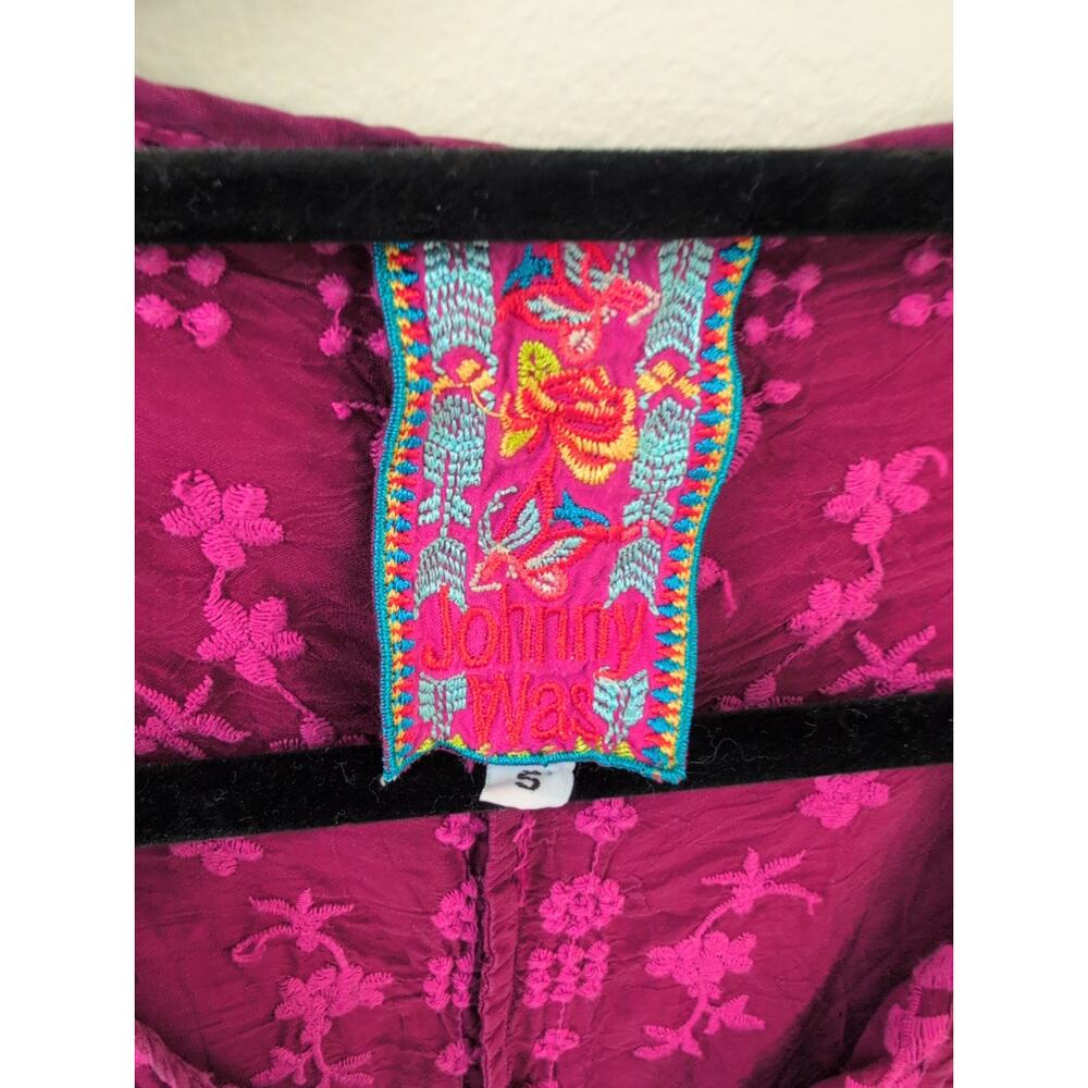 Johnny Was Embroidered Tunic Blouse Size Small- Plum Pink Cupra Rayon Boho - Picture 3 of 5